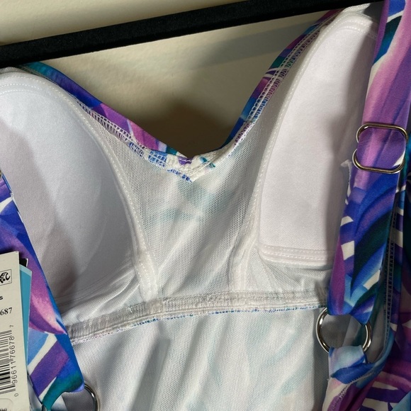 Swim Solutions DANCING PALM Tummy-Control Faux-Tankini One-Piece Swimsuit 10 - Picture 10 of 10